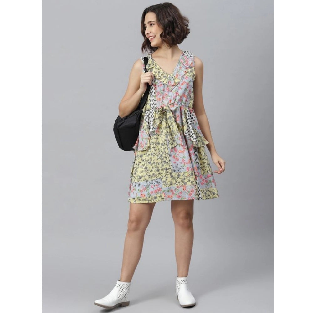 Seduva Women's Polyester Peplum Sleeveless Above Knee Dress (Multicolor)