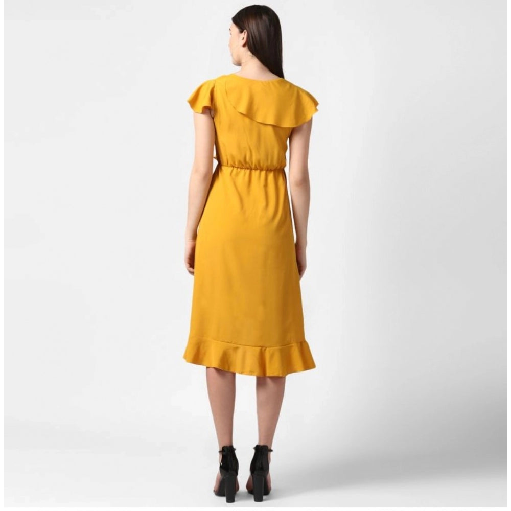 Seduva Women's Polyester Ruffled Cap Sleeve Knee-Length Dress (Yellow)