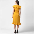 Seduva Women's Polyester Ruffled Cap Sleeve Knee-Length Dress (Yellow)