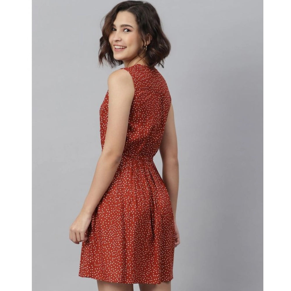 Seduva Women's Rayon Polka Sleeveless Above Knee Dress (Rust)
