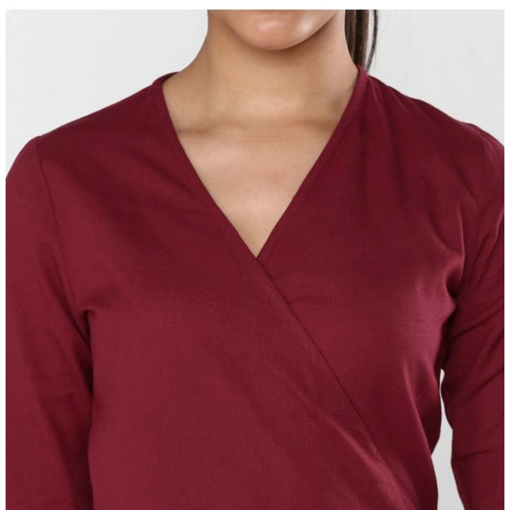 Seduva Women's Cotton Solid 3-4th Sleeves Above Knee Dress (Maroon)