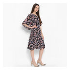 Seduva Women's Polyester Floral Short Sleeve Knee-Length Dress (Black - Multicolor)