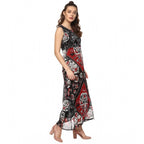 Seduva Women's Polyester Printed Sleeveless Dress (Red - Black)