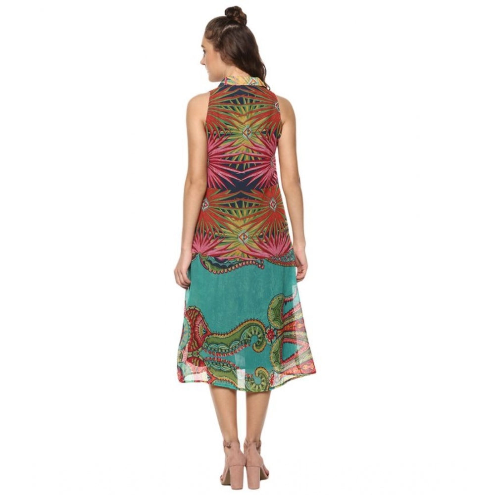 Seduva Women's Polyester Floral Sleeveless Below Knee Dress (Multicolor)