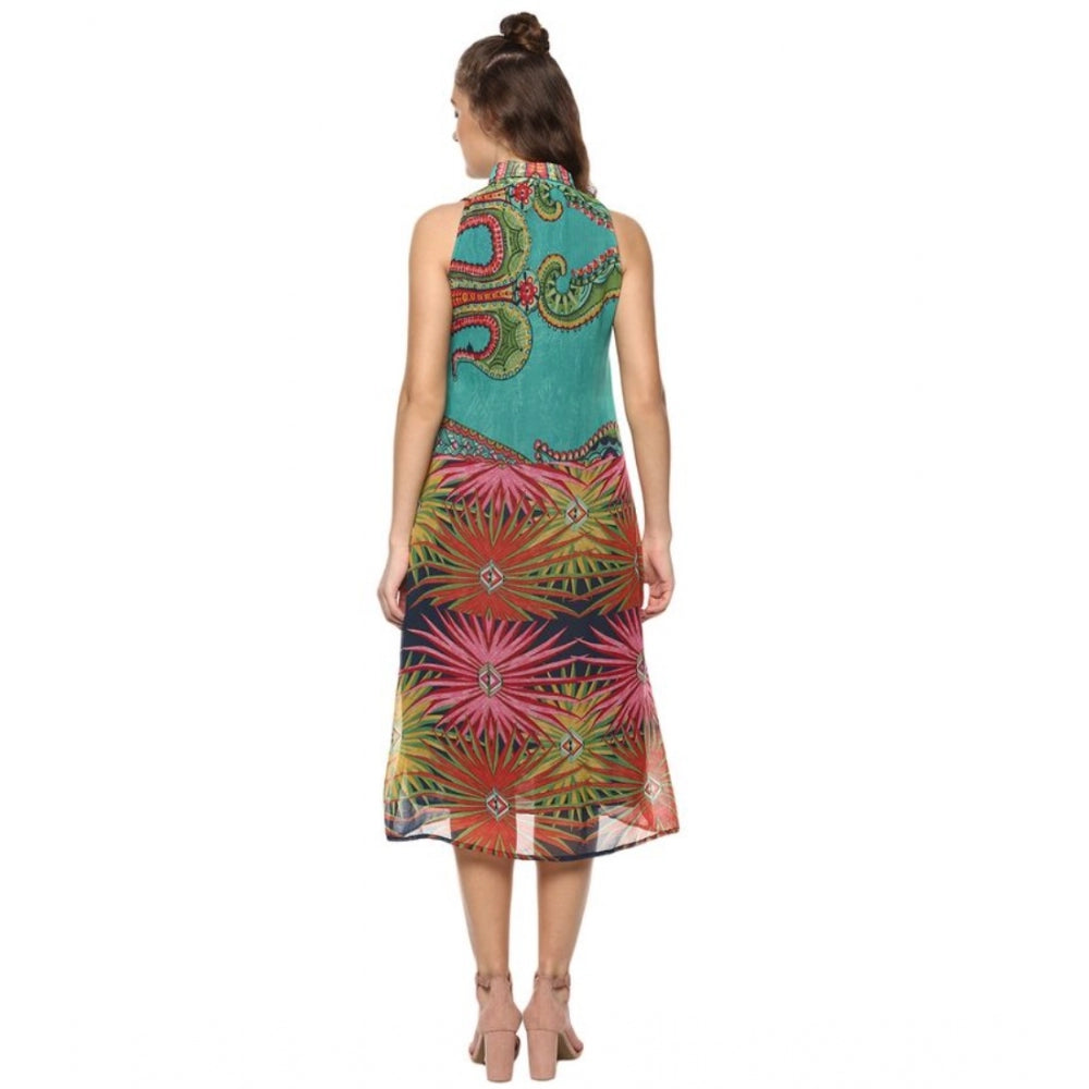 Seduva Women's Polyester Floral Sleeveless Below Knee Dress (Multicolor)