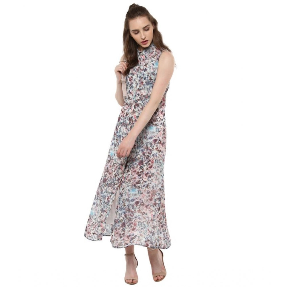 Seduva Women's Polyester Chiffon Printed Sleeveless Dress (Multicolor)
