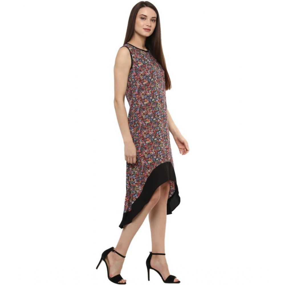 Seduva Women's Polyester Printed Sleeveless Knee-Length Dress (Multicolor)