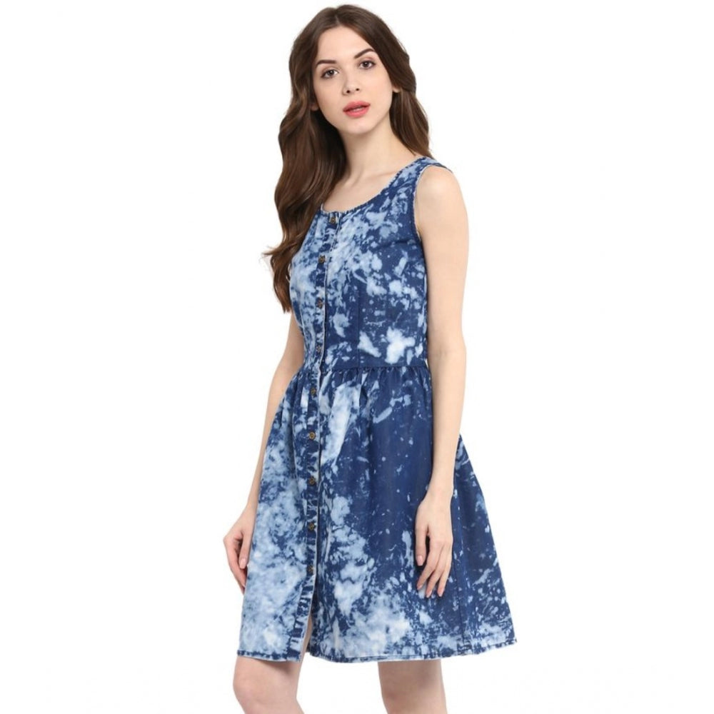 Seduva Women's Denim Tie &amp; Dye Sleeveless Above Knee Dress (Blue)