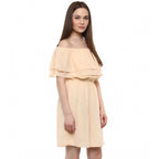 Seduva Women's Polyester Solid Sleeveless Knee-Length Dress (Beige)