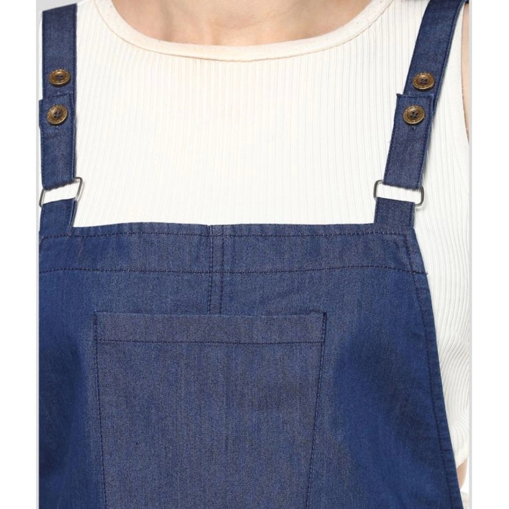 Seduva Women's Denim Solid Shoulder Straps Above Knee Dress (Blue)
