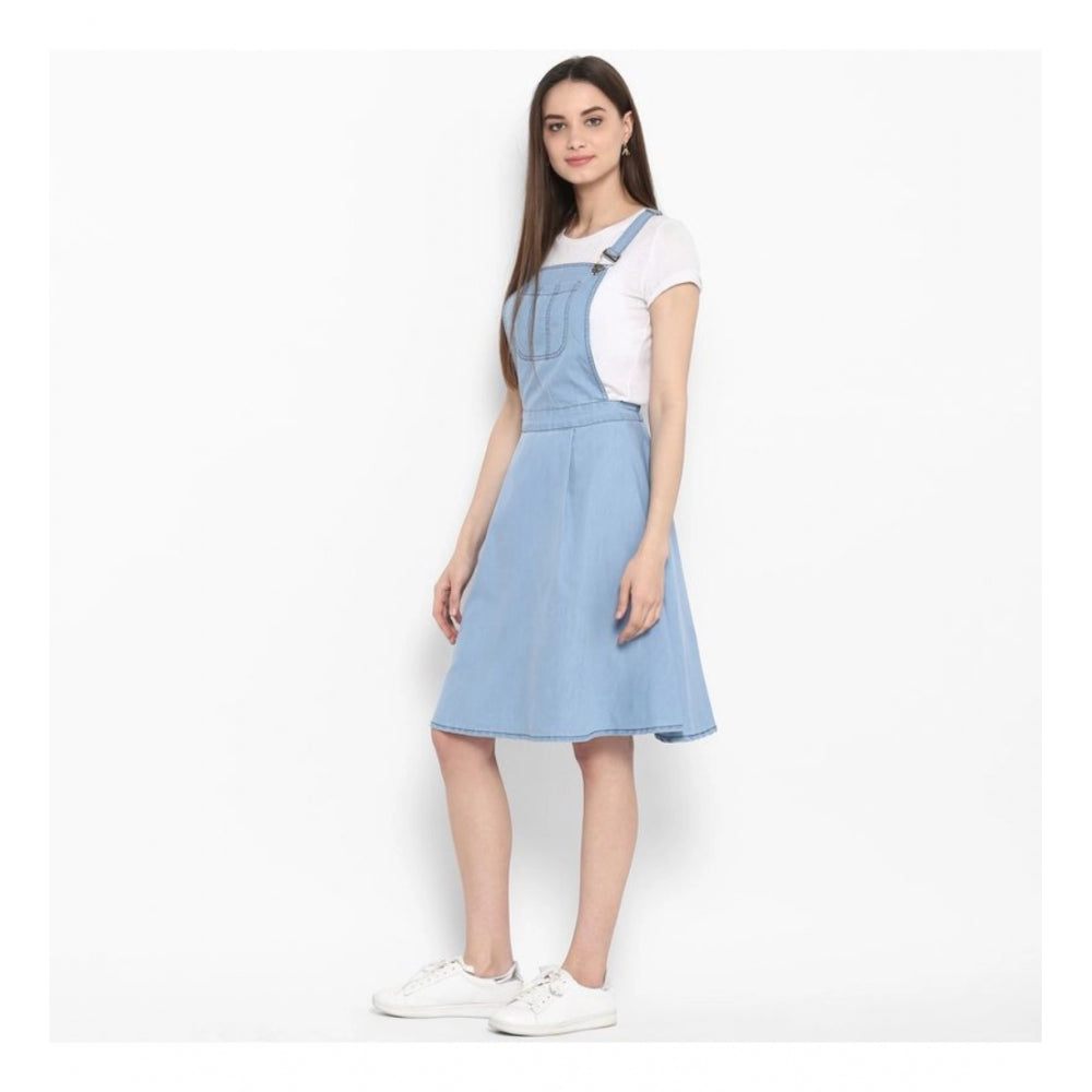 Seduva Women's Denim Solid Sleeveless Above Knee Dress (Blue)