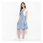 Seduva Women's Denim Solid Sleeveless Above Knee Dress (Blue)