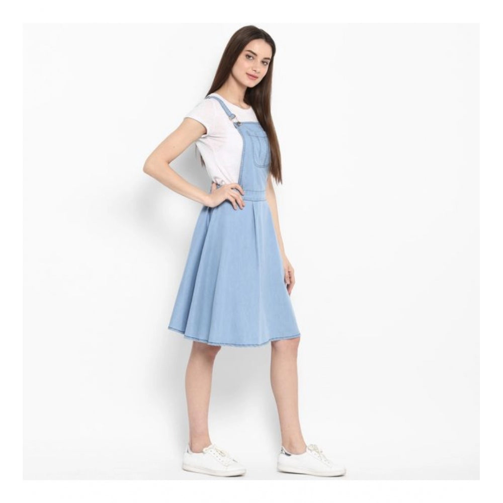 Seduva Women's Denim Solid Sleeveless Above Knee Dress (Blue)