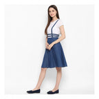 Seduva Women's Denim Solid Shoulder Straps Below Knee Dress (Blue)