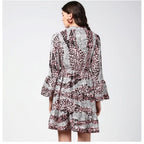 Seduva Women's Polyester Animal Print Bell Sleeve Above Knee Dress (Pink - Black)
