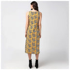 Seduva Women's Polyester Chain Print Sleeveless Below Knee Dress (Yellow - Black)