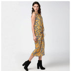 Seduva Women's Polyester Chain Print Sleeveless Below Knee Dress (Yellow - Black)