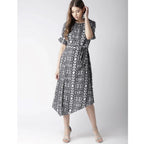 Seduva Women's Polyester Animal Print Short Sleeve Knee-Length Dress (Black - White)