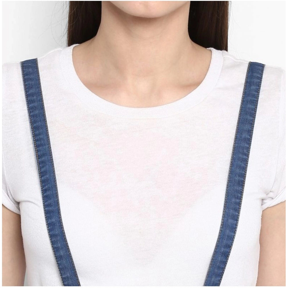 Seduva Women's Denim Solid Shoulder Straps Below Knee Dress (Blue)