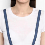 Seduva Women's Denim Solid Shoulder Straps Below Knee Dress (Blue)