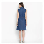 Seduva Women's Denim Solid Sleeveless Above Knee Dress (Blue)