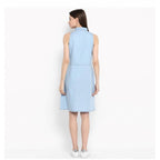 Seduva Women's Denim Solid Sleeveless Below Knee Dress (Blue)