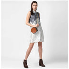Seduva Women's Polyester Printed Sleeveless Above Knee Dress (Blue)