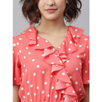 Seduva Women's Polyester Polka Flutter Above Knee Dress (Coral)
