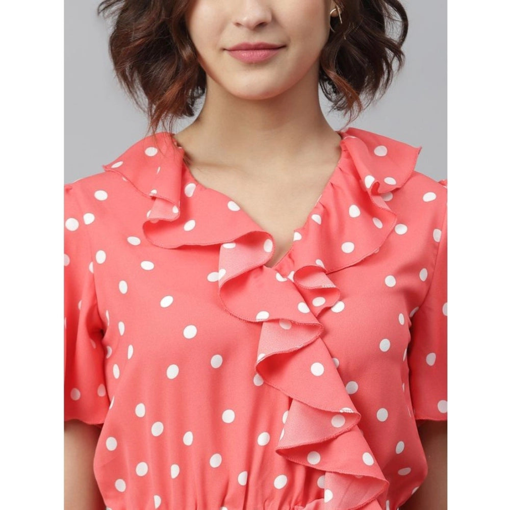 Seduva Women's Polyester Polka Flutter Above Knee Dress (Coral)