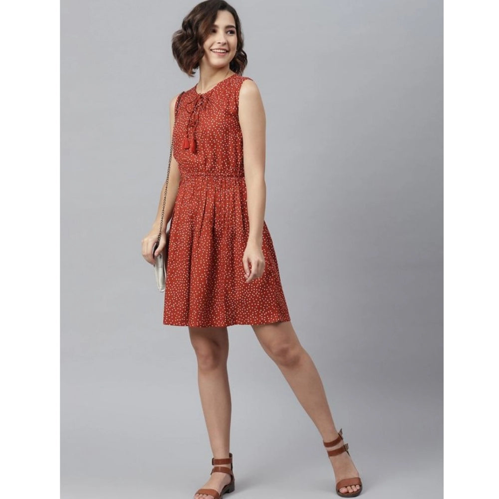 Seduva Women's Rayon Polka Sleeveless Above Knee Dress (Rust)
