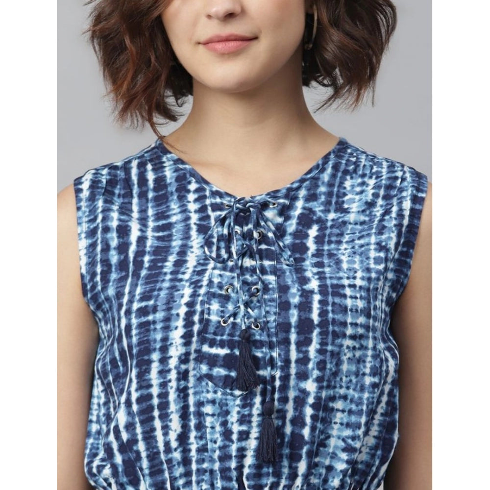 Seduva Women's Rayon Tie &amp; Dye Sleeveless Above Knee Dress (Blue)