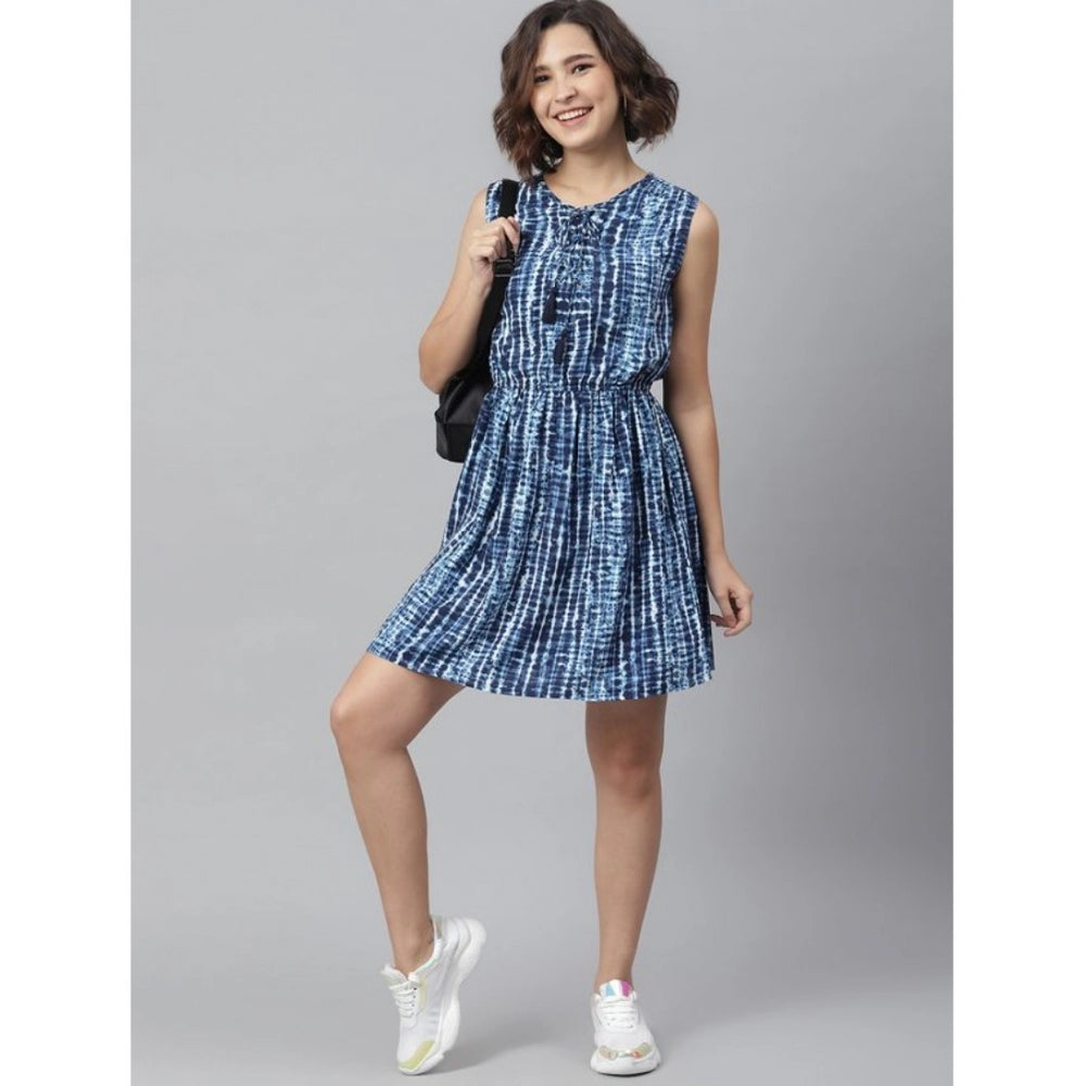 Seduva Women's Rayon Tie &amp; Dye Sleeveless Above Knee Dress (Blue)