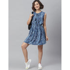 Seduva Women's Rayon Tie &amp; Dye Sleeveless Above Knee Dress (Blue)