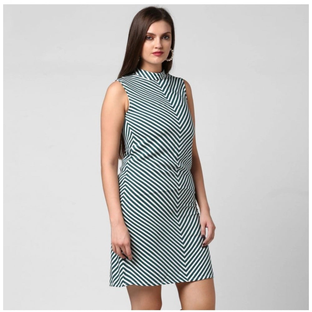 Seduva Women's Polyester Striped Sleeveless Above Knee Dress (Green)