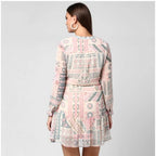 Seduva Women's Polyester Printed Long Sleeves Above Knee Dress (Light Pink - Off White)