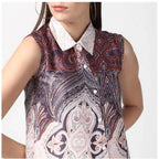 Seduva Women's Polyester Printed Sleeveless Above Knee Dress (Orange)