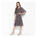 Seduva Women's Polyester Floral Short Sleeve Knee-Length Dress (Black - Multicolor)
