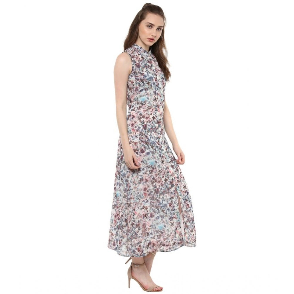 Seduva Women's Polyester Chiffon Printed Sleeveless Dress (Multicolor)