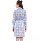Seduva Women's Cotton Checkered Roll Up Sleeve Above Knee Dress (Blue)