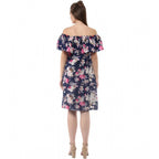 Seduva Women's Polyester Crepe Floral Half Sleeve Above Knee Dress (Navy Blue)