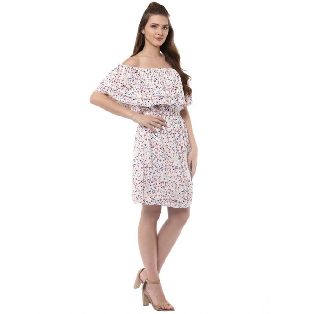 Seduva Women's Rayon Floral Half Sleeve Above Knee Dress (Multicolor)