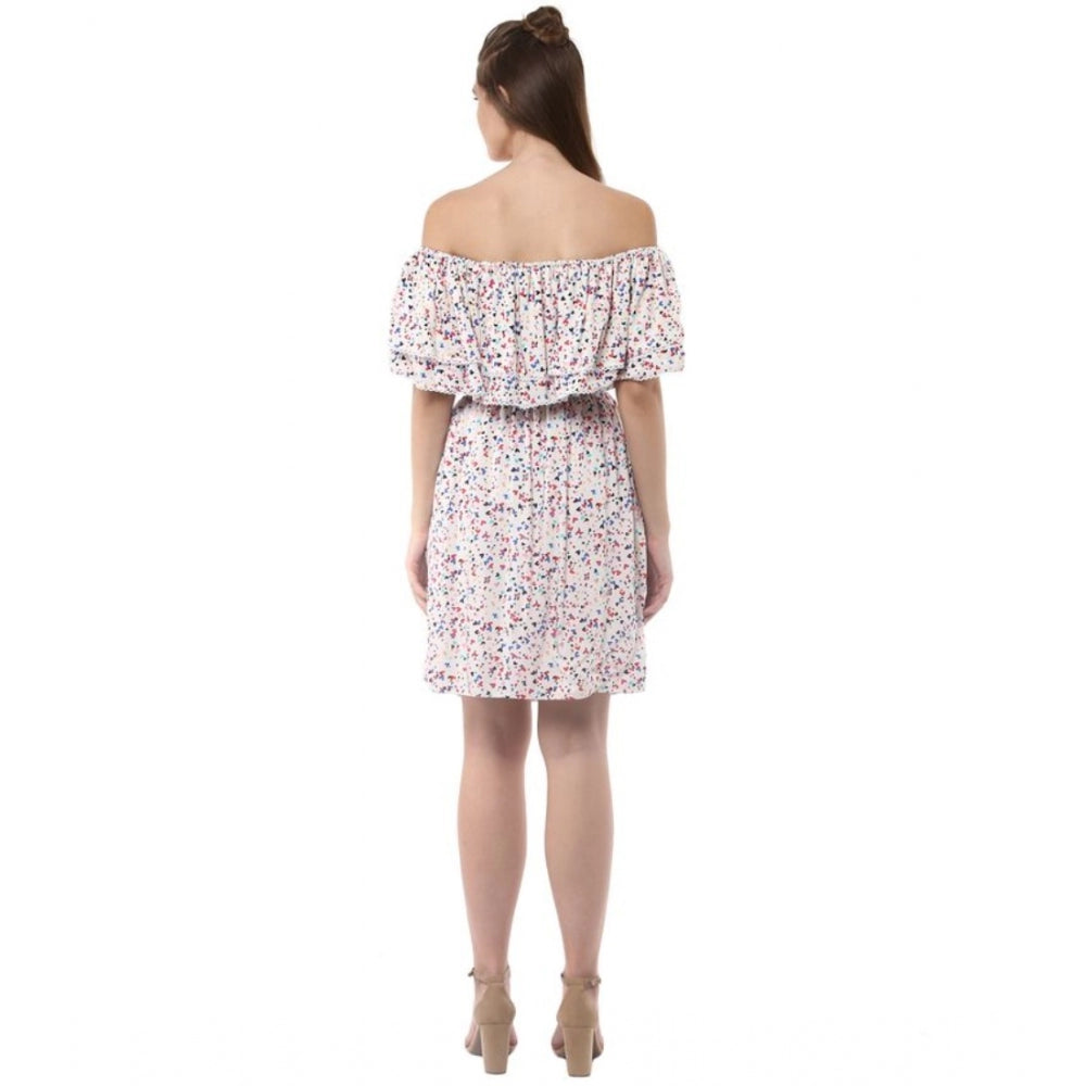 Seduva Women's Rayon Floral Half Sleeve Above Knee Dress (Multicolor)