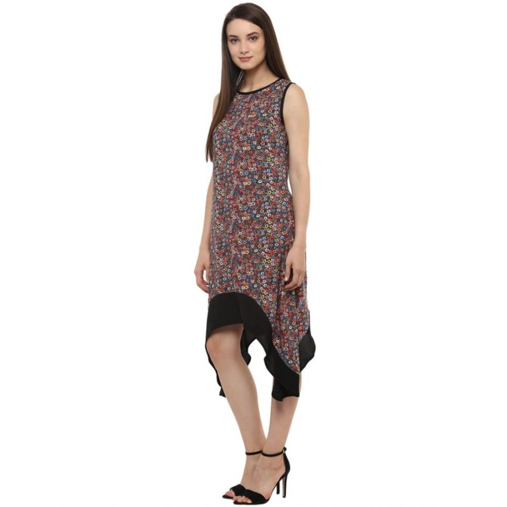 Seduva Women's Polyester Printed Sleeveless Knee-Length Dress (Multicolor)