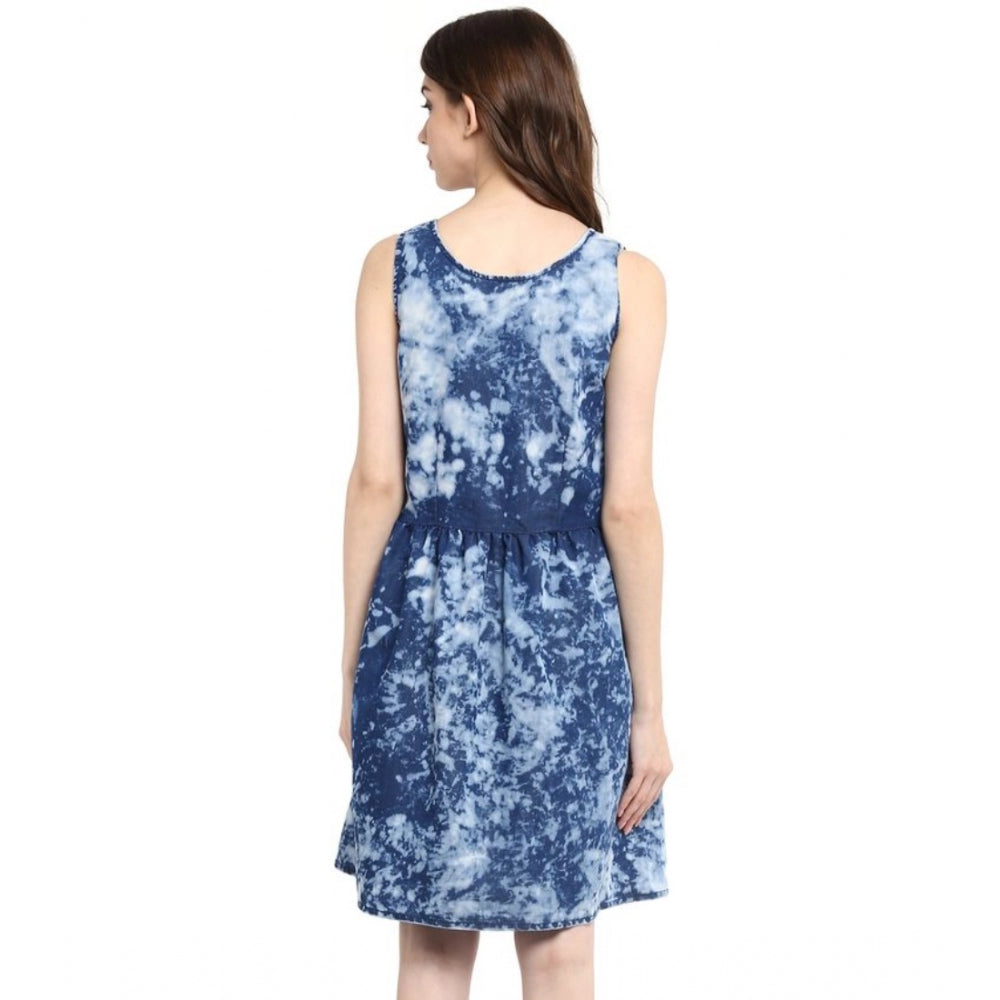 Seduva Women's Denim Tie &amp; Dye Sleeveless Above Knee Dress (Blue)