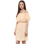 Seduva Women's Polyester Solid Sleeveless Knee-Length Dress (Beige)