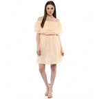 Seduva Women's Polyester Solid Sleeveless Knee-Length Dress (Beige)