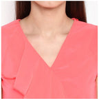 Seduva Women's Polyester Ruffled Cap Sleeve Below Knee Dress (Coral Pink)