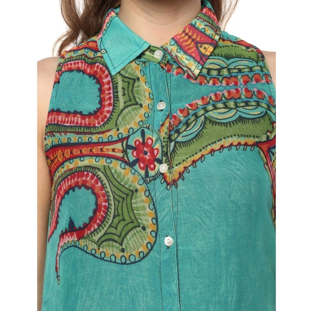 Seduva Women's Polyester Floral Sleeveless Below Knee Dress (Multicolor)