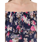 Seduva Women's Polyester Crepe Floral Half Sleeve Above Knee Dress (Navy Blue)