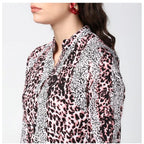 Seduva Women's Polyester Animal Print Bell Sleeve Above Knee Dress (Pink - Black)